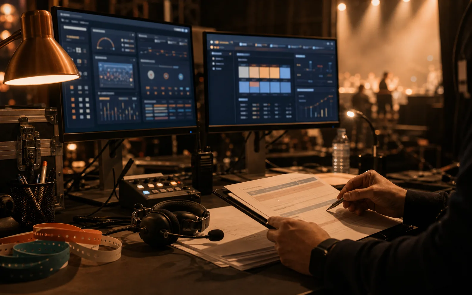 Aufgeräumte Präsentationssteuerung mit Ablauf, Statusmonitor und Runbook